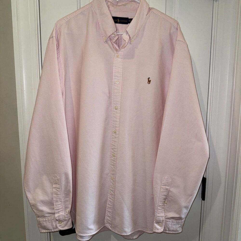 Polo Ralph Lauren Oxford Shirt XXL Pink White Striped Classic Fit Pony Pristine